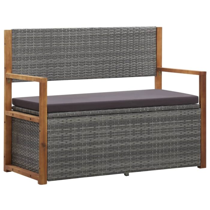 Banc de rangement 115 cm Résine tressée et bois d'acacia Gris – Image 1