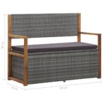 Banc de rangement 115 cm Résine tressée et bois d'acacia Gris – Image 8