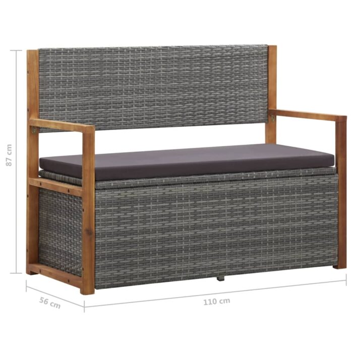 Banc de rangement 115 cm Résine tressée et bois d'acacia Gris – Image 8