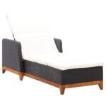 Chaise longue Résine tressée et bois d'acacia massif Noir