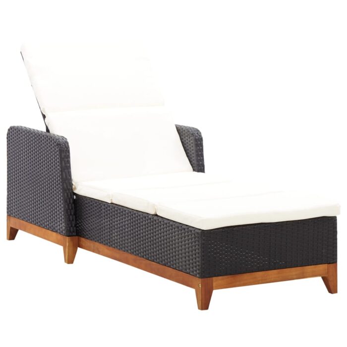 Chaise longue Résine tressée et bois d'acacia massif Noir – Image 1