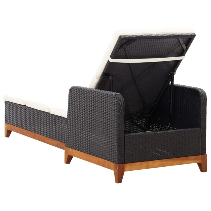 Chaise longue Résine tressée et bois d'acacia massif Noir – Image 2