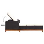 Chaise longue Résine tressée et bois d'acacia massif Noir – Image 3