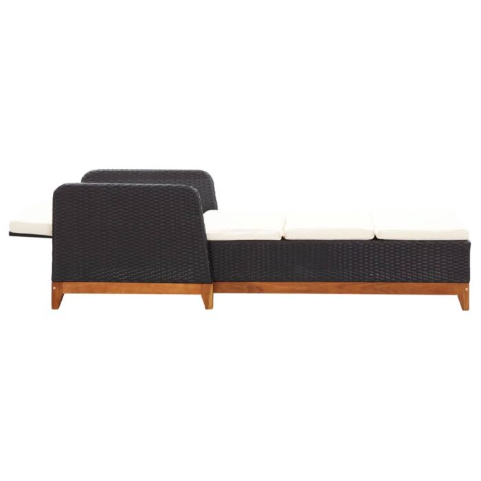 Chaise longue Résine tressée et bois d'acacia massif Noir – Image 4