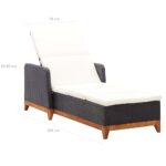 Chaise longue Résine tressée et bois d'acacia massif Noir – Image 8