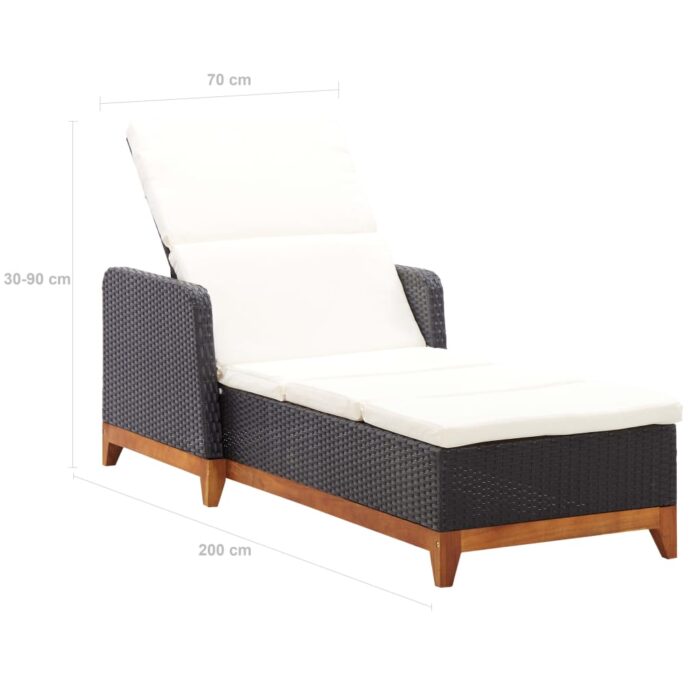 Chaise longue Résine tressée et bois d'acacia massif Noir – Image 8