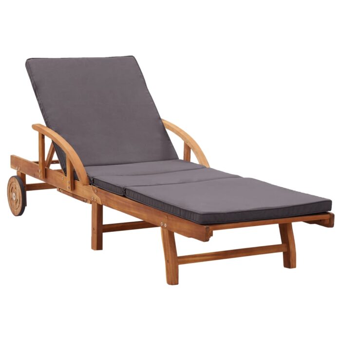 Chaise longue avec coussin bois d'acacia solide – Image 1