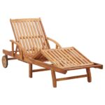 Chaise longue avec coussin bois d'acacia solide – Image 6