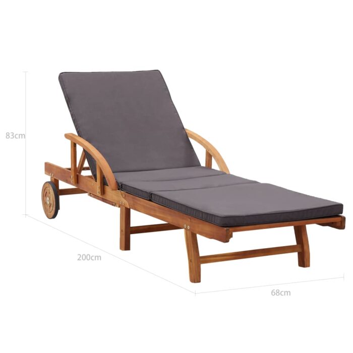 Chaise longue avec coussin bois d'acacia solide – Image 9