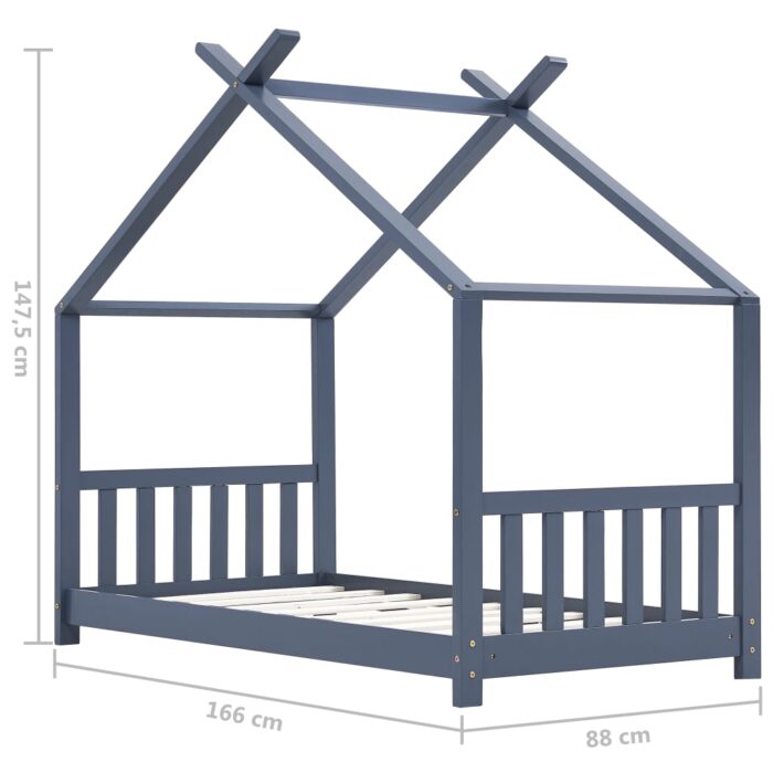 Cadre de lit d'enfant Gris Bois de pin massif 80x160 cm – Image 7