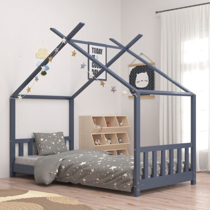 Cadre de lit d'enfant Gris Bois de pin massif 80x160 cm – Image 1