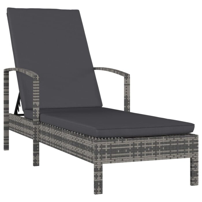 Chaise longue avec accoudoirs Résine tressée Gris – Image 1