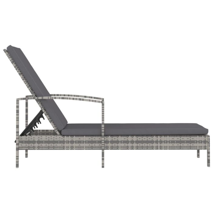 Chaise longue avec accoudoirs Résine tressée Gris – Image 2