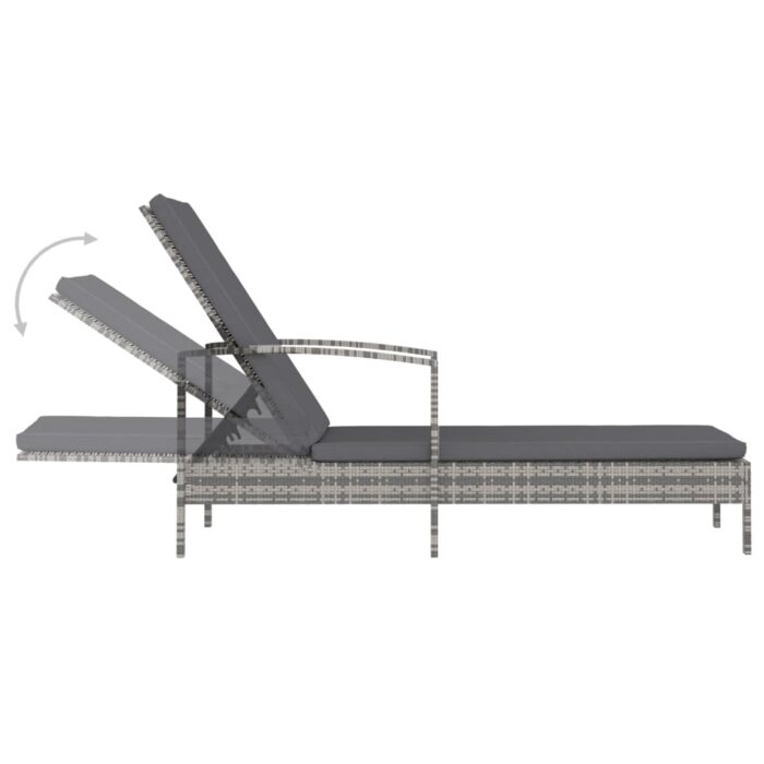 Chaise longue avec accoudoirs Résine tressée Gris – Image 3