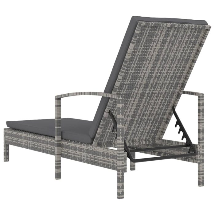 Chaise longue avec accoudoirs Résine tressée Gris – Image 4