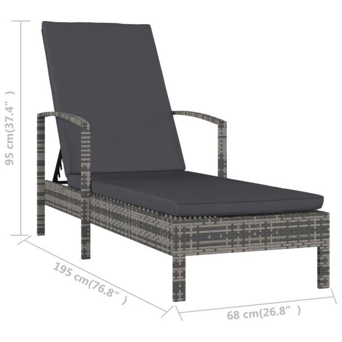 Chaise longue avec accoudoirs Résine tressée Gris – Image 7