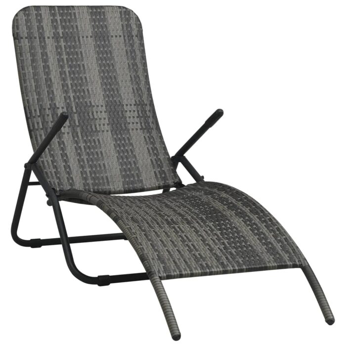 Chaise longue pliable Résine tressée Gris – Image 1