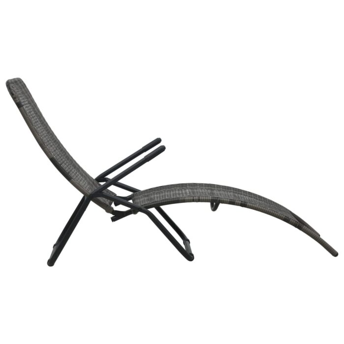 Chaise longue pliable Résine tressée Gris – Image 2