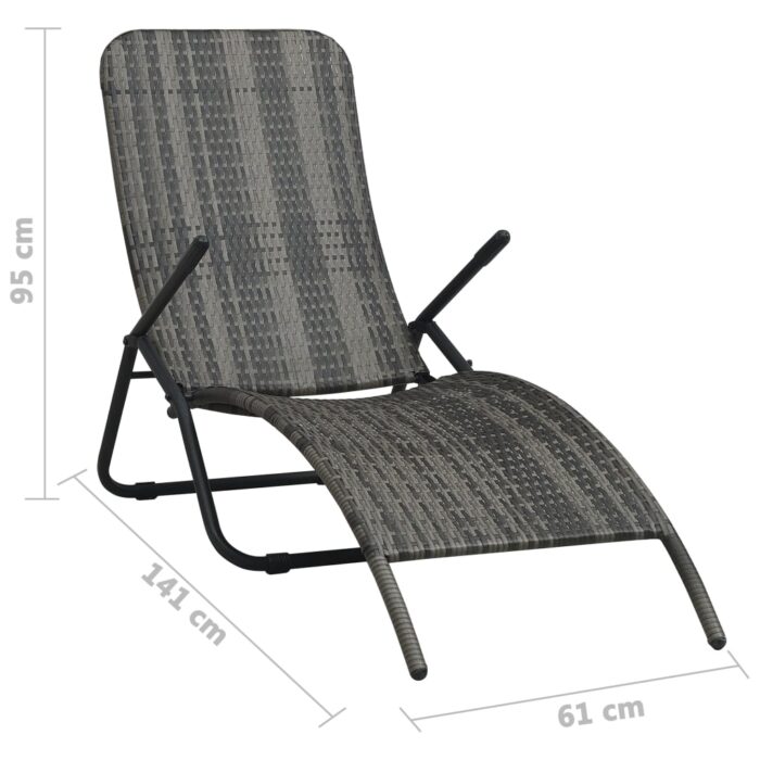 Chaise longue pliable Résine tressée Gris – Image 6
