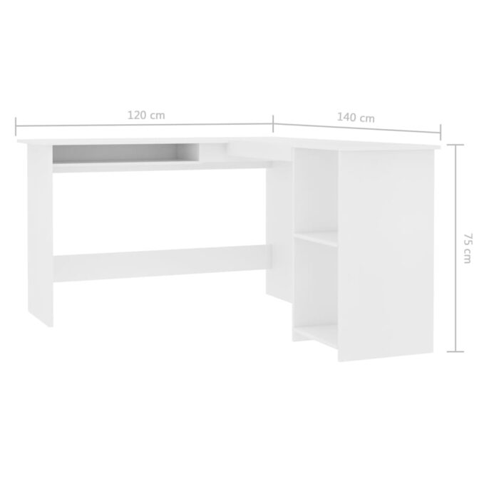 Bureau d'angle en forme de L Blanc 120x140x75 cm – Image 4