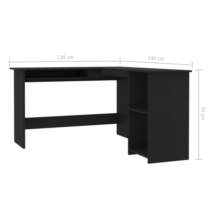 Bureau d'angle en forme de L Noir 120x140x75cm bois ingénierie – Image 4