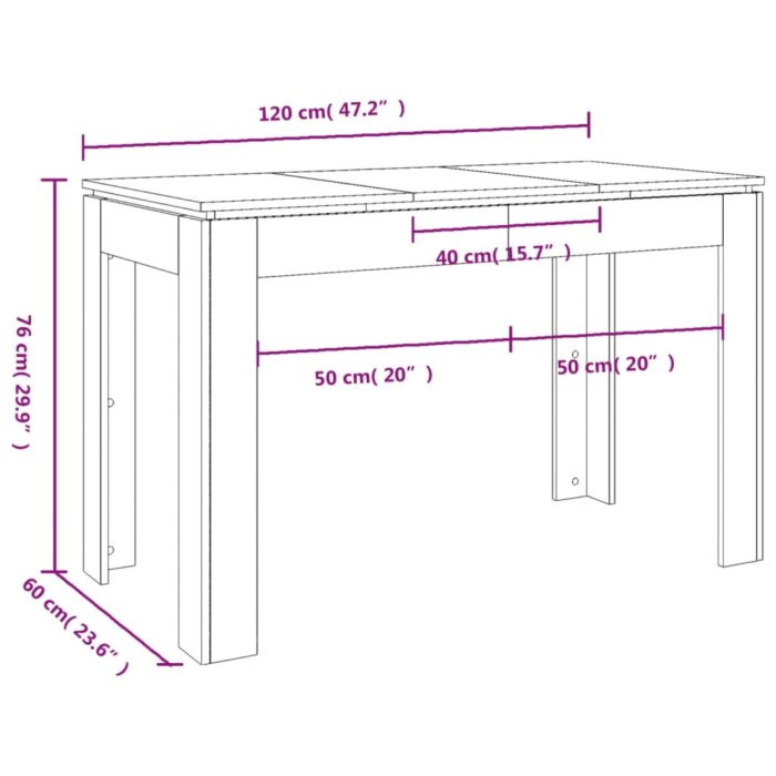 Table à manger Noir 120x60x76 cm Bois d'ingénierie – Image 5