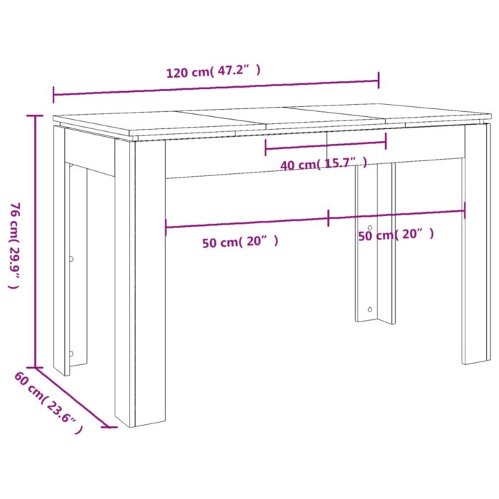Table à manger Gris béton 120x60x76 cm Bois d'ingénierie – Image 5