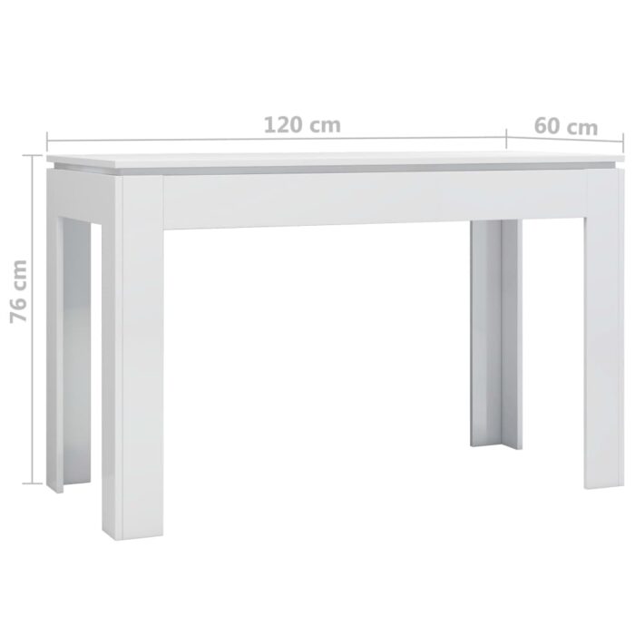 Table à manger Blanc brillant 120x60x76 cm Bois d'ingénierie – Image 4