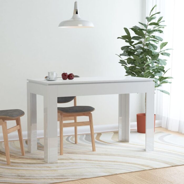 Table à manger Blanc brillant 120x60x76 cm Bois d'ingénierie – Image 1