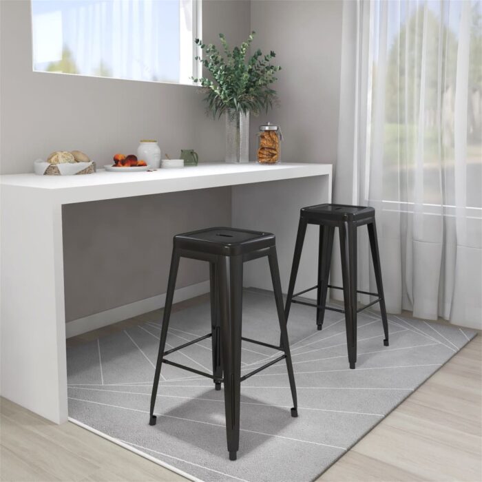 Tabourets de bar empilables lot de 2 noir métal – Image 1