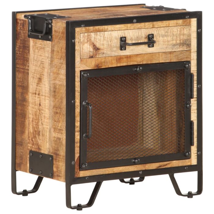 Table de chevet 43x30x51 cm Bois de manguier massif brut – Image 10