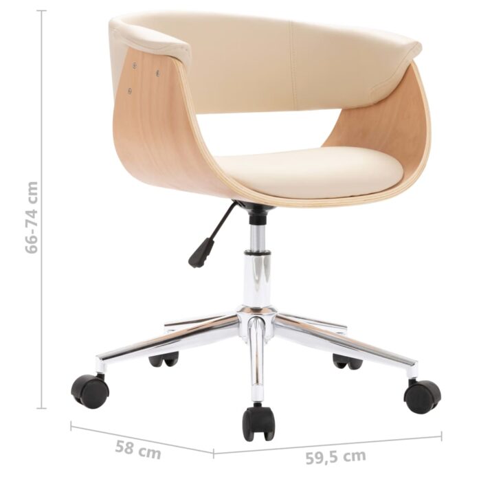 Chaise pivotante à manger Crème Bois courbé et Similicuir – Image 6