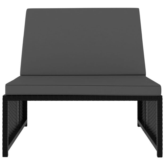 Chaises longues 2 pcs avec table Résine tressée Noir – Image 6