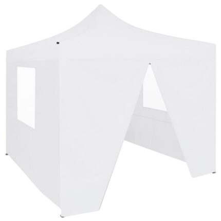 Tente de réception pliable avec 4 parois 3x3 m Acier Blanc