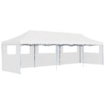 Tente de réception escamotable pliable avec 5 parois 3x9m Blanc