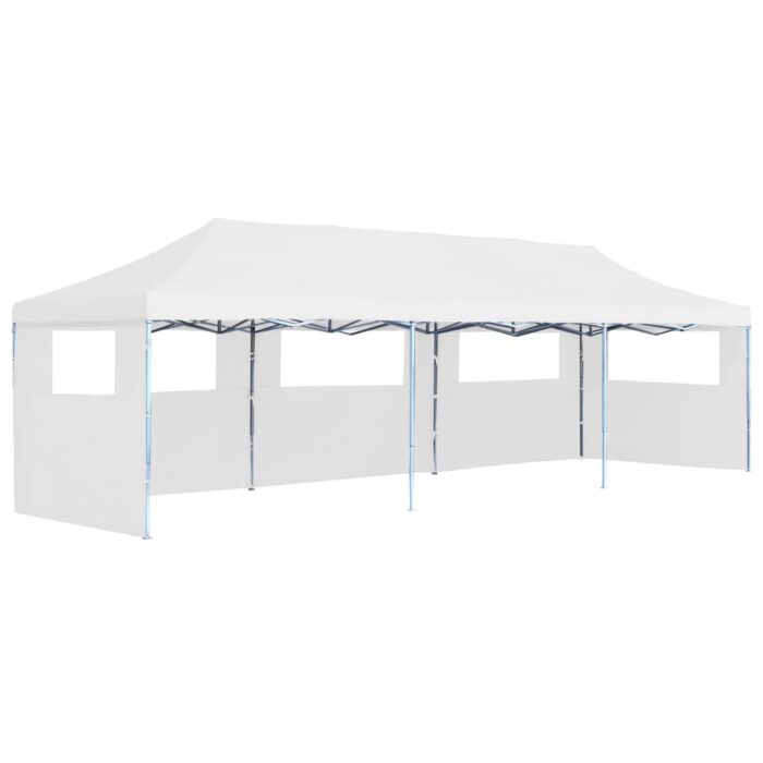Tente de réception escamotable pliable avec 5 parois 3x9m Blanc – Image 1