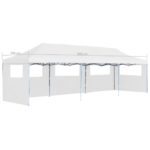 Tente de réception escamotable pliable avec 5 parois 3x9m Blanc – Image 10
