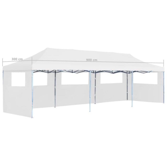Tente de réception escamotable pliable avec 5 parois 3x9m Blanc – Image 10