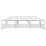 Tente de réception escamotable pliable avec 5 parois 3x9m Blanc – Image 4