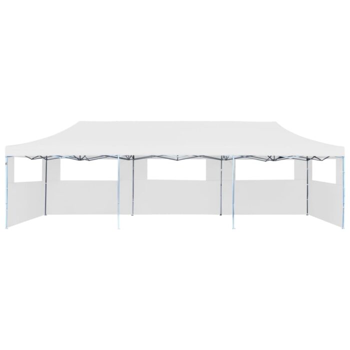 Tente de réception escamotable pliable avec 5 parois 3x9m Blanc – Image 4