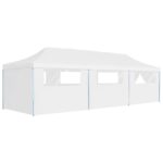 Tente de réception escamotable avec 8 parois 3 x 9 m Blanc