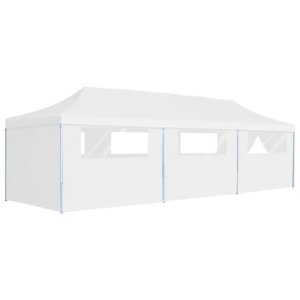 Tente de réception escamotable avec 8 parois 3 x 9 m Blanc