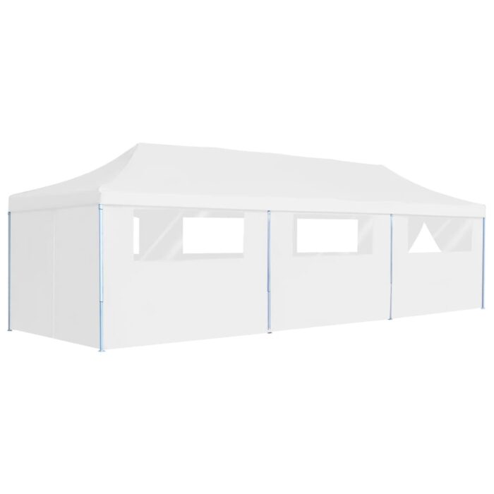 Tente de réception escamotable avec 8 parois 3 x 9 m Blanc – Image 1