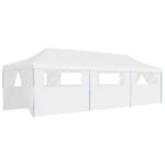 Tente de réception escamotable avec 8 parois 3 x 9 m Blanc – Image 4