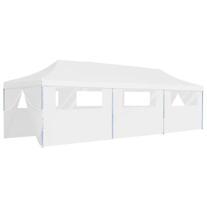 Tente de réception escamotable avec 8 parois 3 x 9 m Blanc – Image 4