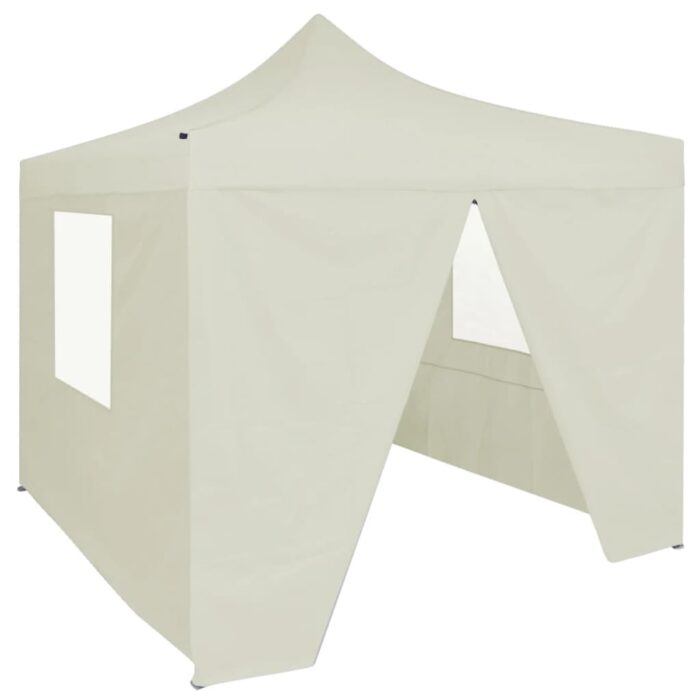 Tente de réception pliable avec 4 parois 2x2 m Acier Crème – Image 1