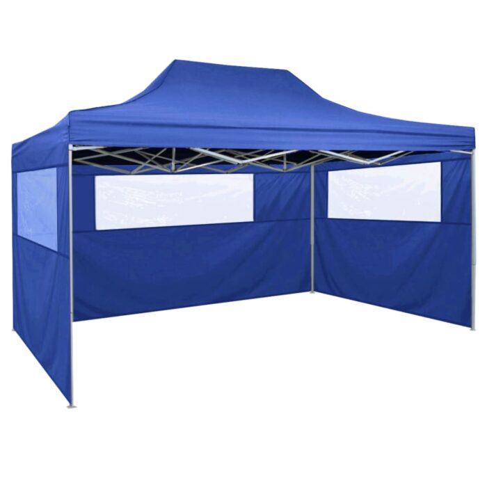 Tente de réception pliable avec 3 parois 3x4 m Acier Bleu – Image 1