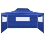 Tente de réception pliable avec 3 parois 3x4 m Acier Bleu – Image 2