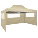 Tente de réception pliable avec 3 parois 3x4 m Acier Crème