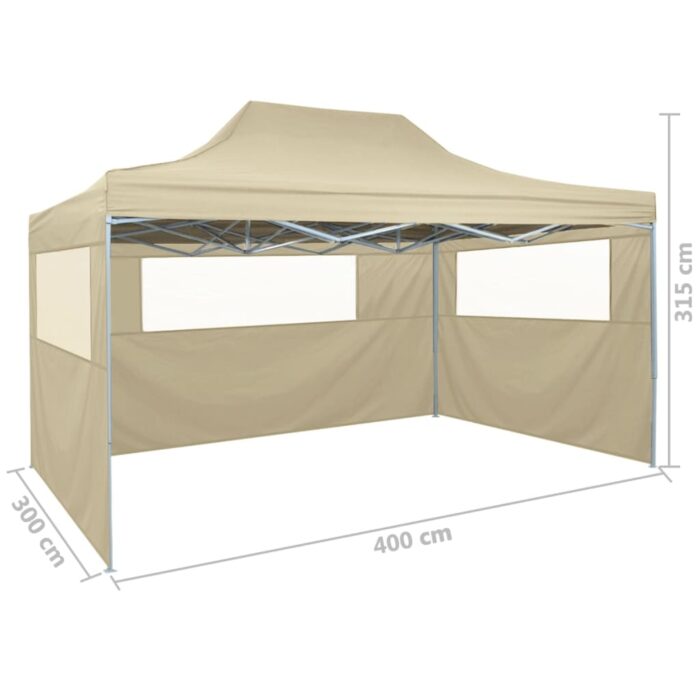 Tente de réception pliable avec 3 parois 3x4 m Acier Crème – Image 7